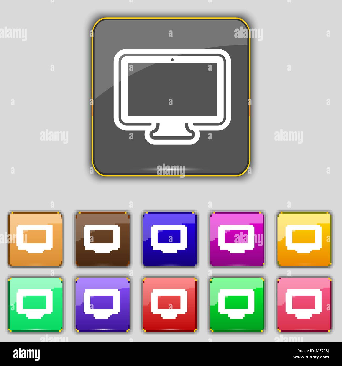 monitor icon sign. Set with eleven colored buttons for your site ...