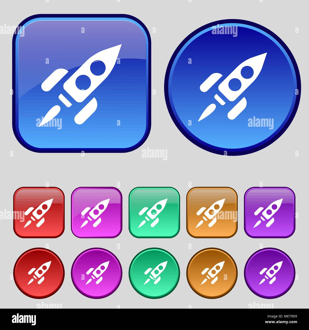 Rocket icon sign. A set of twelve vintage buttons for your design ...