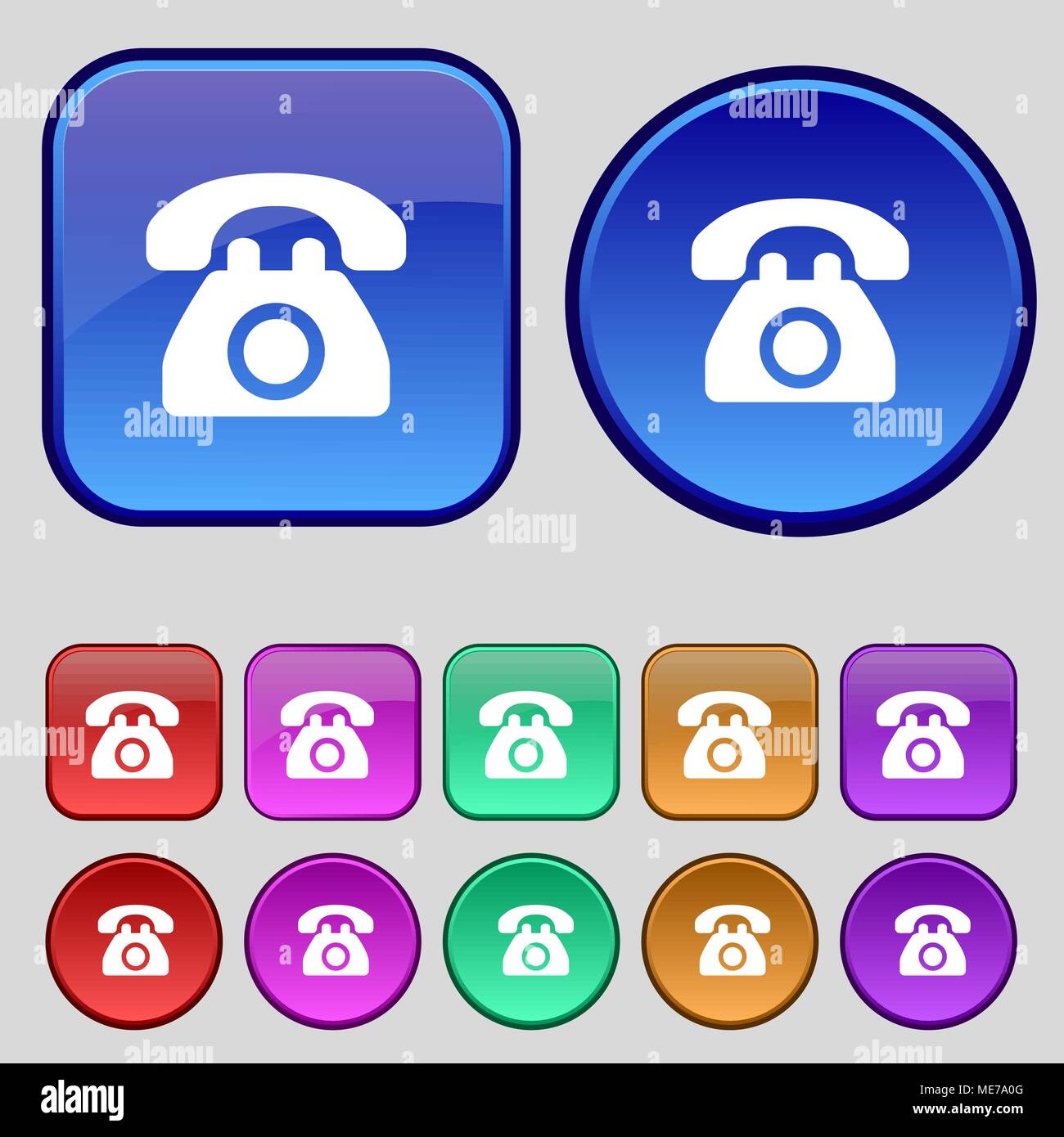 Retro telephone icon sign. A set of twelve vintage buttons for your ...