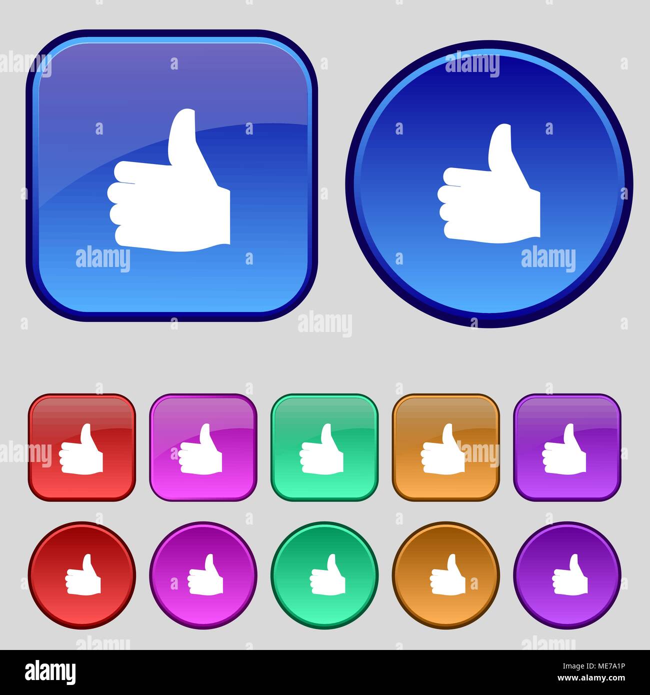 Like, Thumb up icon sign. A set of twelve vintage buttons for your ...