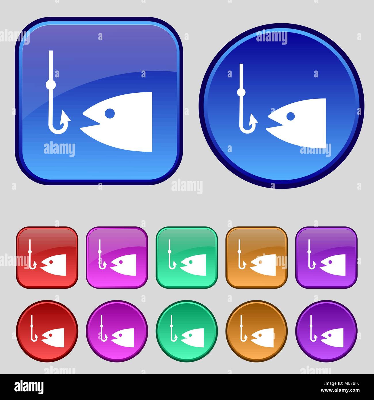 Fishing icon sign. A set of twelve vintage buttons for your design ...