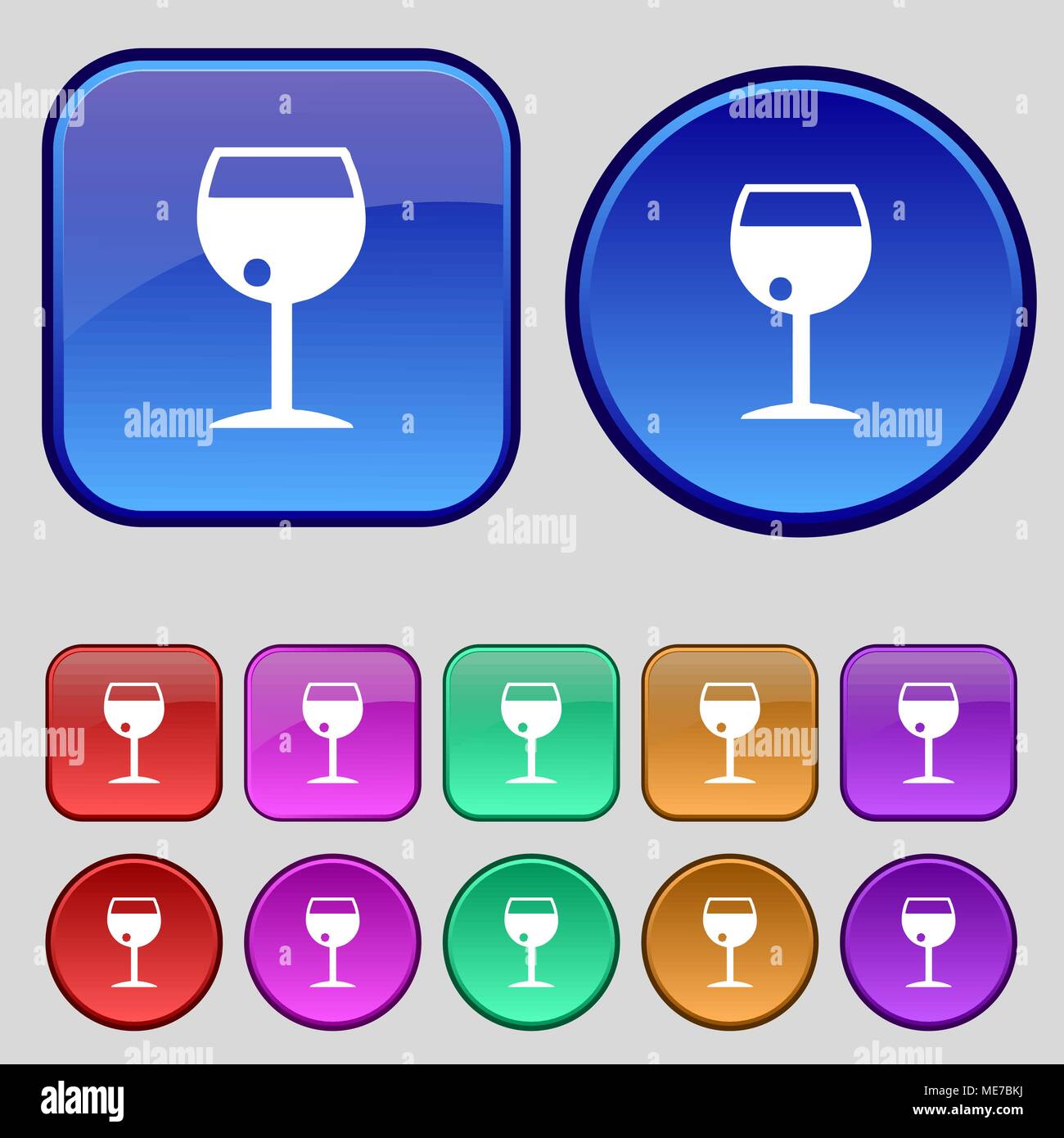 glass of wine icon sign. A set of twelve vintage buttons for your ...