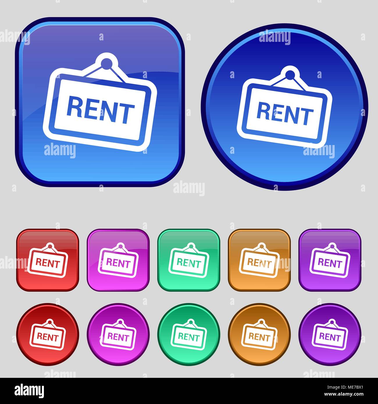 Rent icon sign. A set of twelve vintage buttons for your design. Vector ...