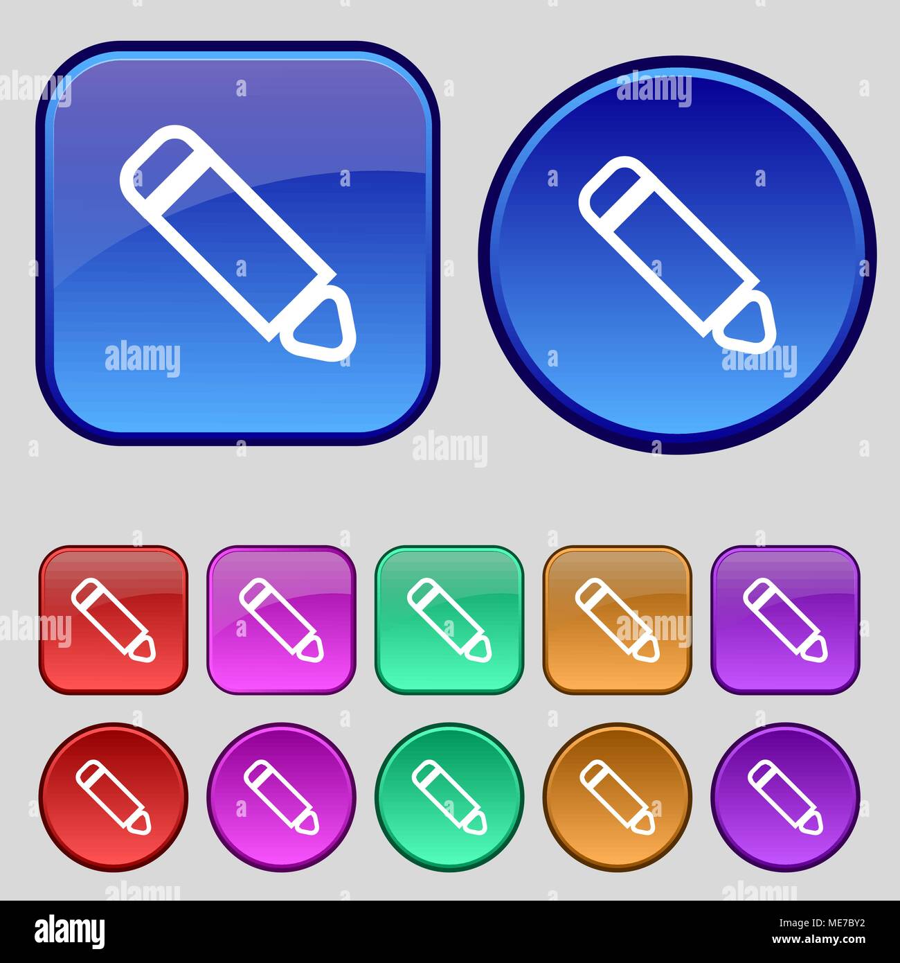 Pen icon sign. A set of twelve vintage buttons for your design. Vector ...