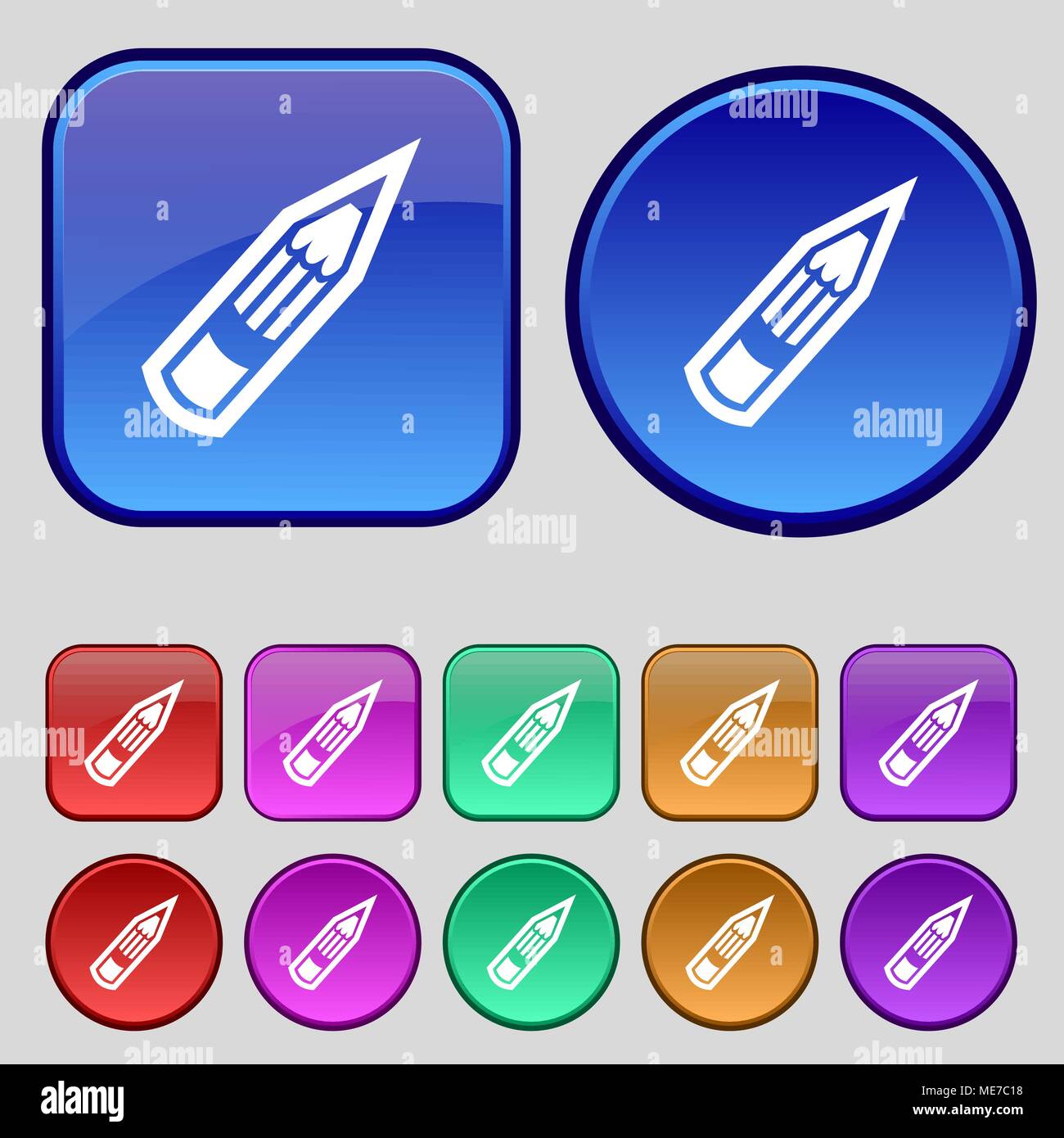 Pencil icon sign. A set of twelve vintage buttons for your design ...