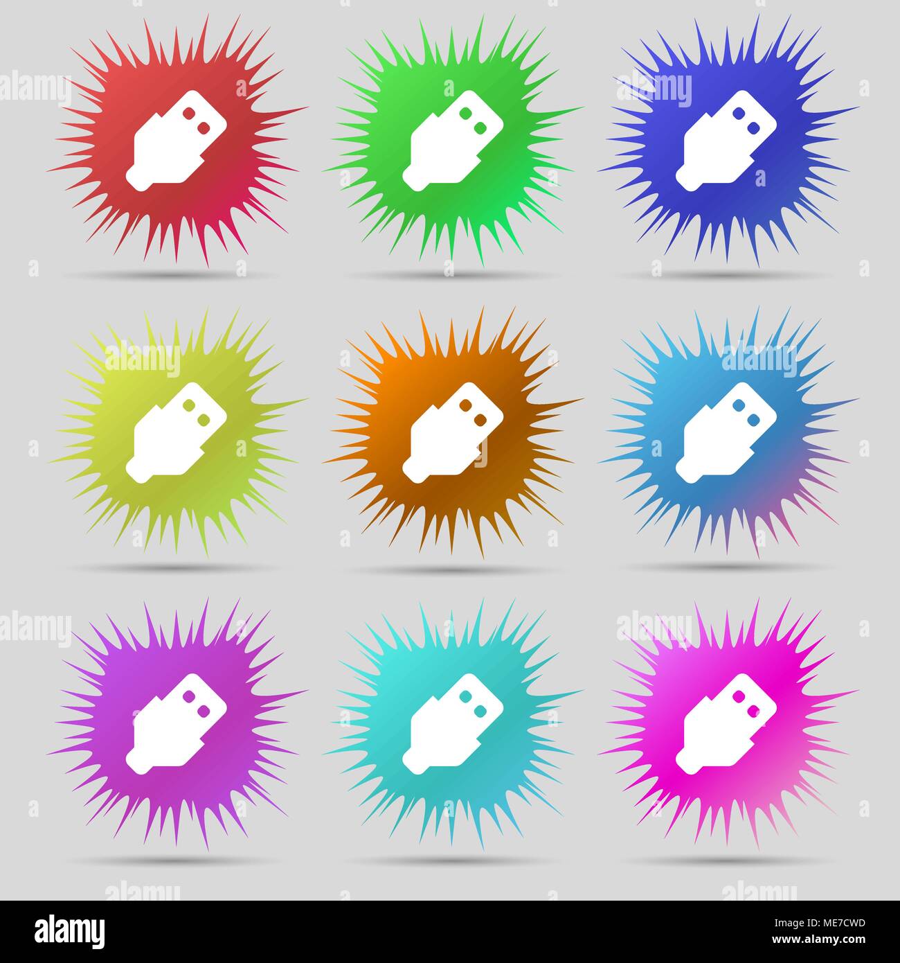 USB icon sign. A set of nine original needle buttons. Vector ...
