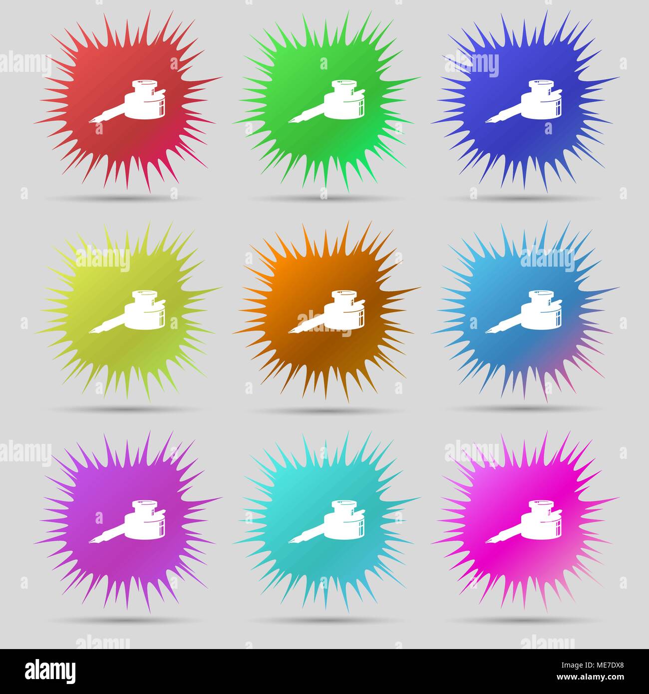 pen and ink icon sign. A set of nine original needle buttons. Vector ...