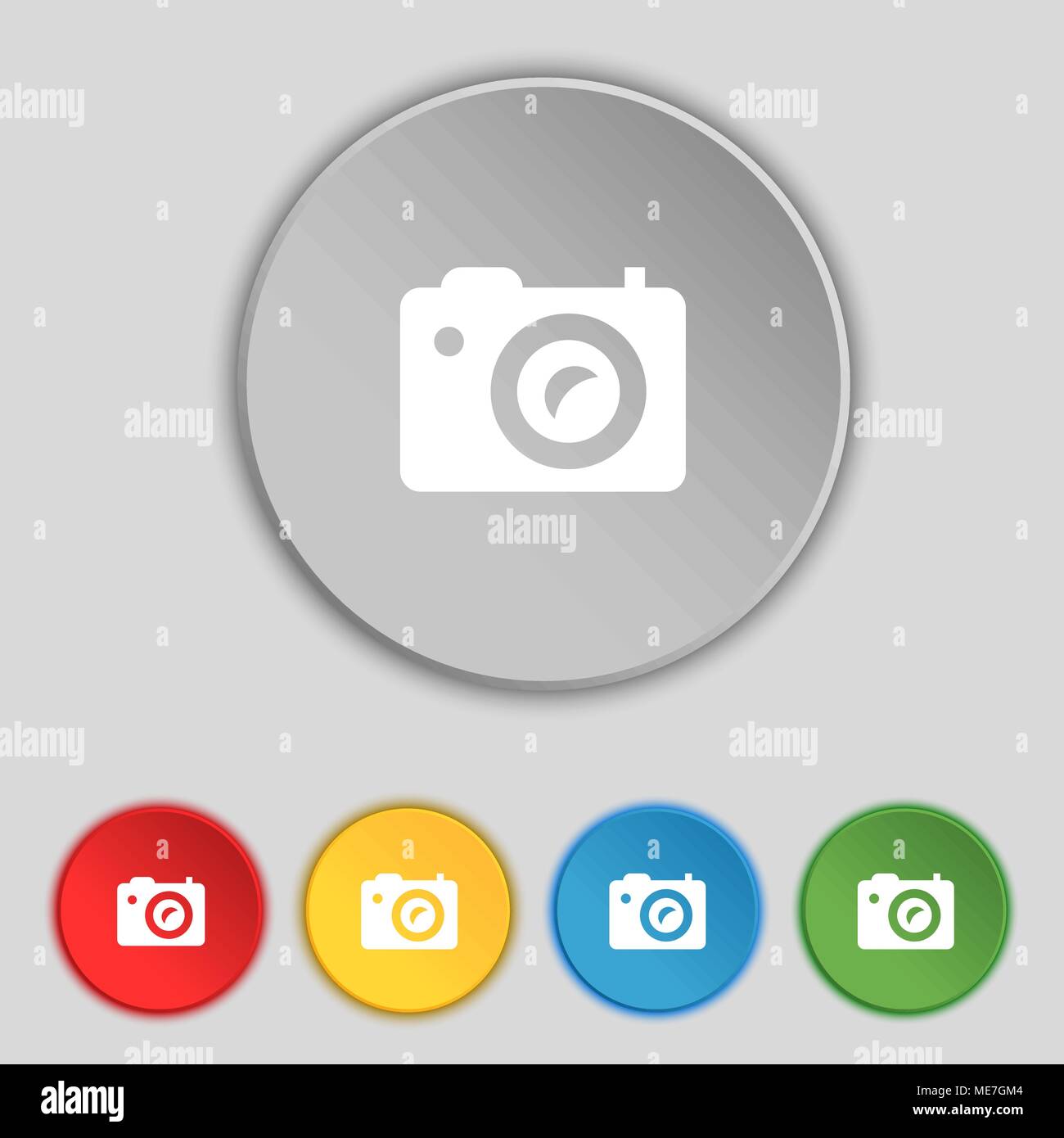Digital photo camera icon sign. Symbol on five flat buttons. Vector ...