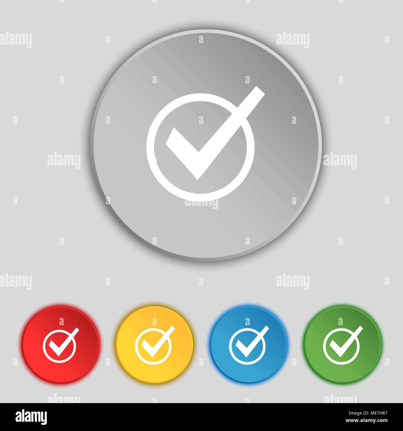 Check mark, tik icon sign. Symbol on five flat buttons. Vector ...