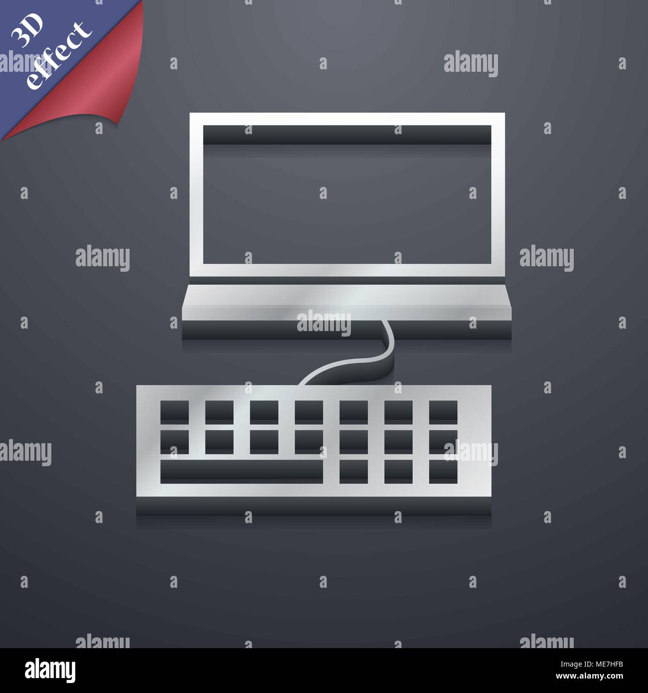Computer monitor and keyboard icon symbol. 3D style. Trendy, modern ...
