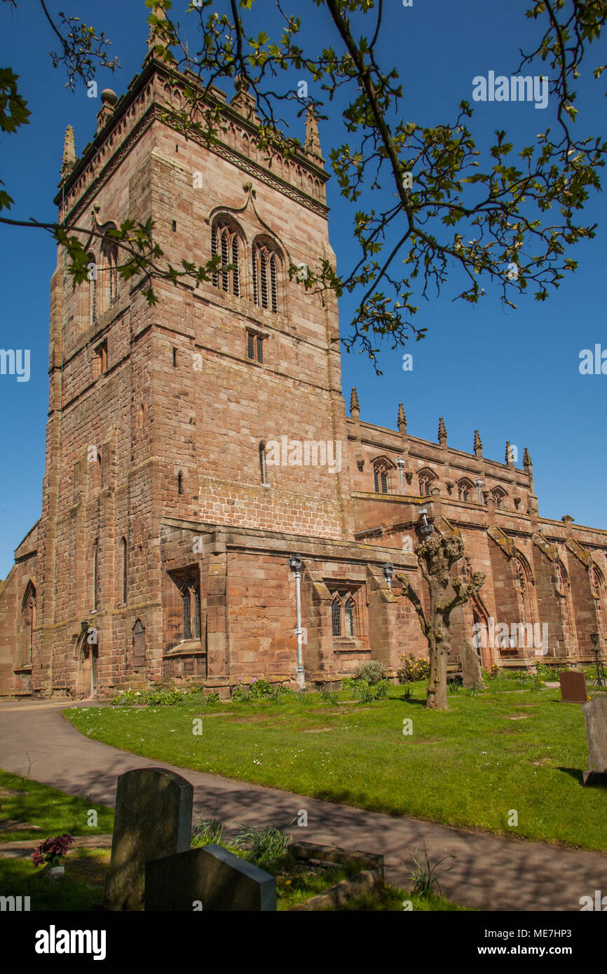 St Mary's church of England parish church at Acton Nantwich Cheshire with blue skies sky it has the tallest tower of any Cheshire church Stock Photo