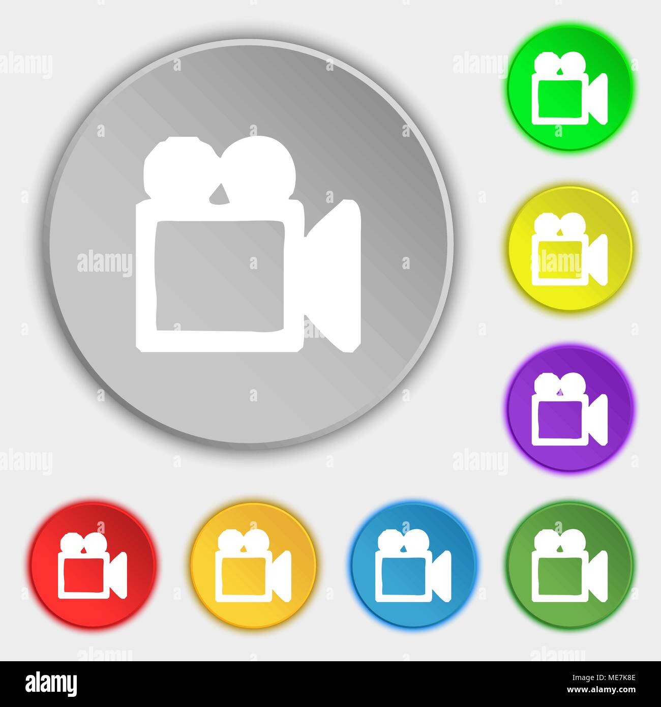 camcorder icon sign. Symbol on five flat buttons. Vector illustration