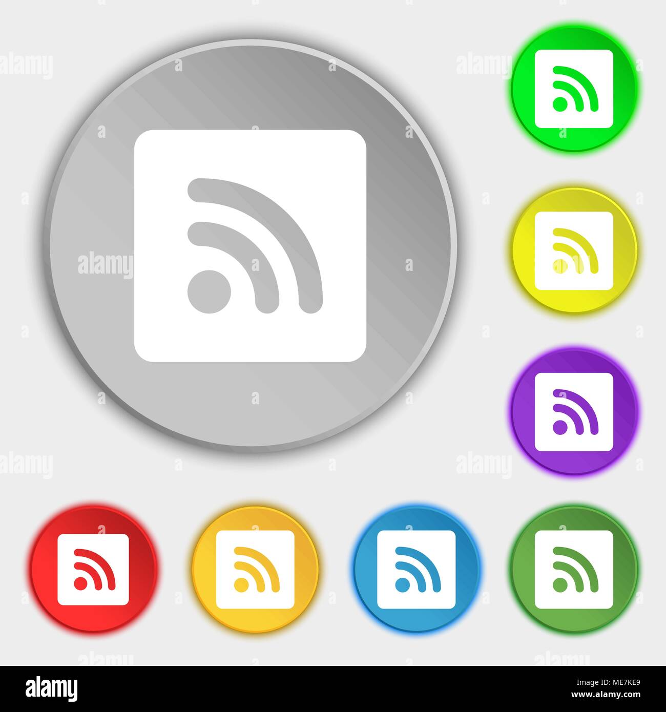 RSS feed  icon sign. Symbol on five flat buttons. Vector illustration Stock Vector