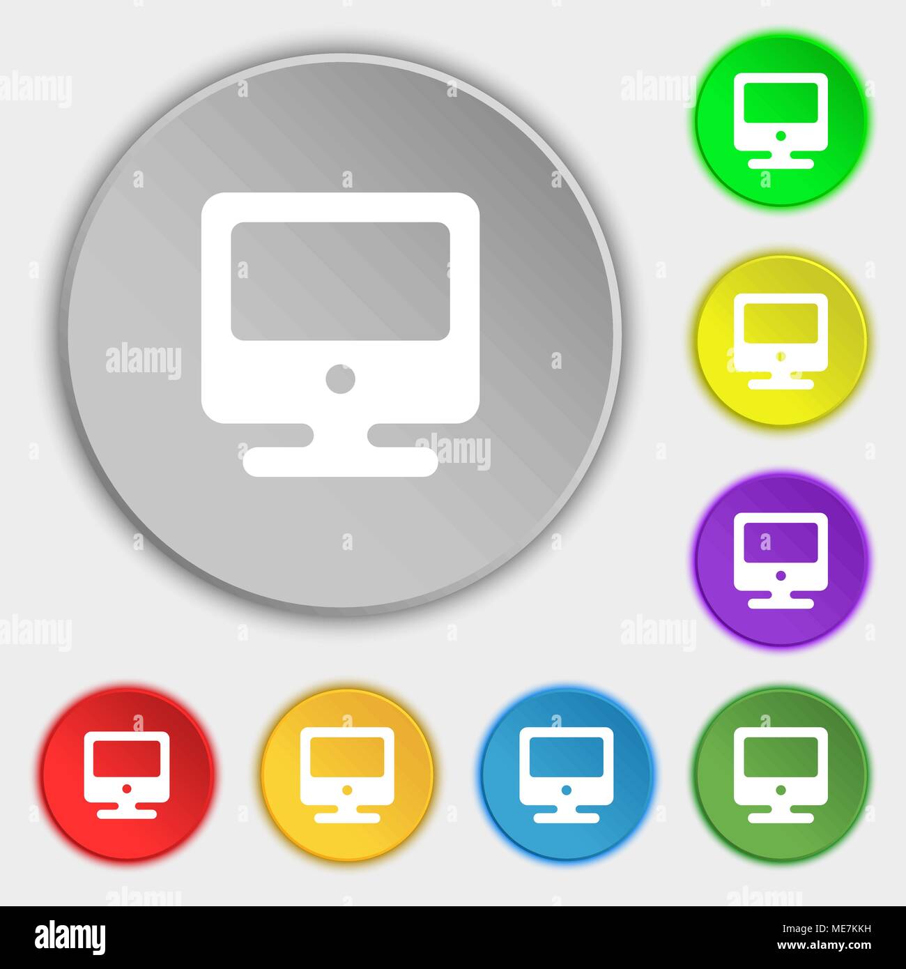monitor icon sign. Symbol on five flat buttons. Vector illustration ...