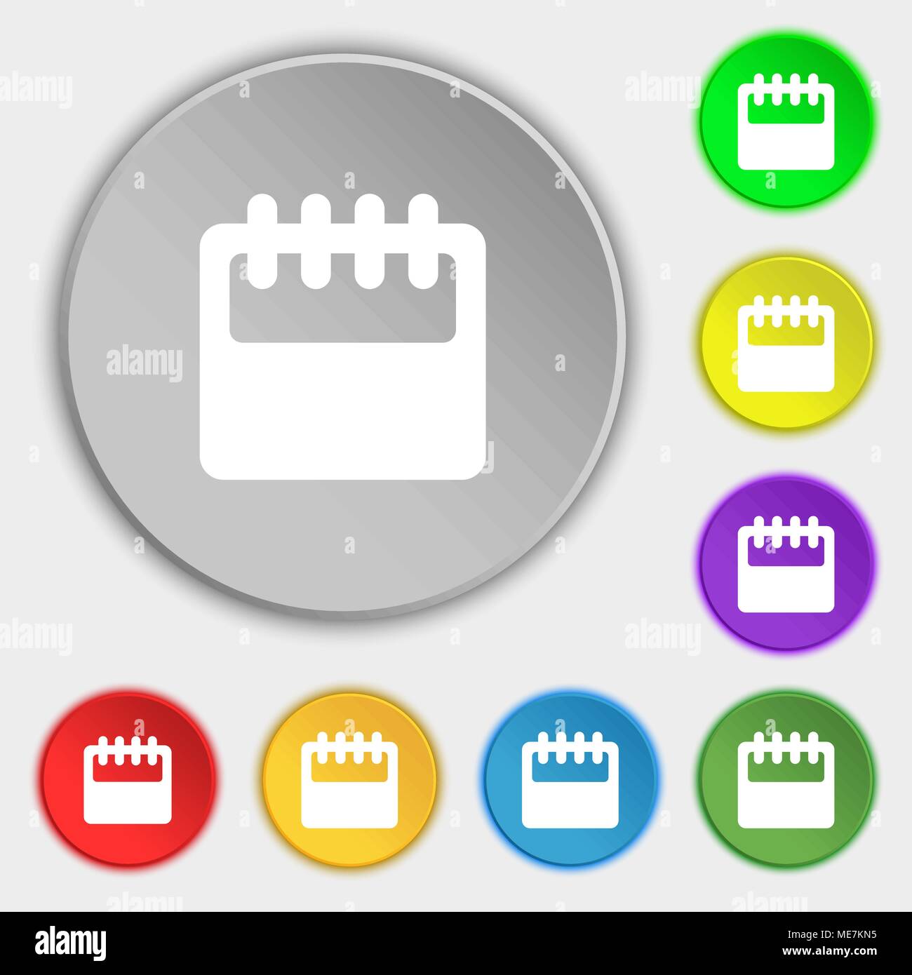 Notepad, calendar icon sign. Symbol on five flat buttons. Vector ...