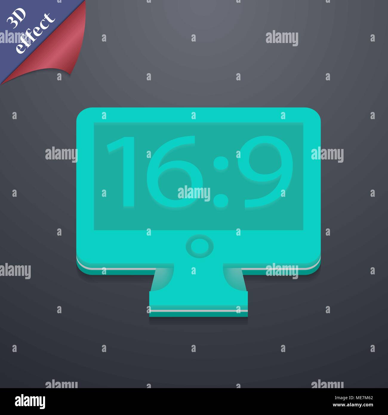 Aspect ratio 16:9 widescreen tv icon symbol. 3D style. Trendy, modern ...