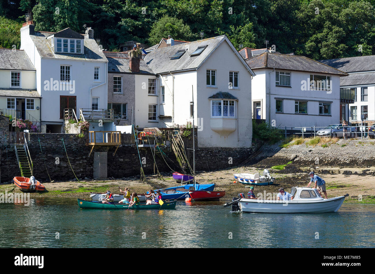 boats on the river fowey cornwall, Stock Photo