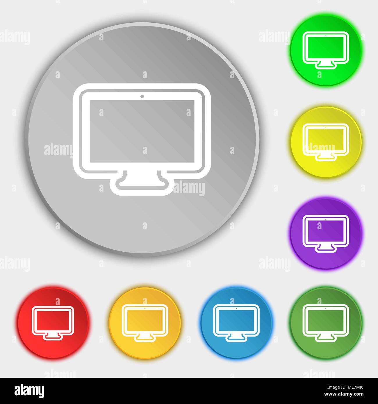 monitor icon sign. Symbol on eight flat buttons. Vector illustration ...