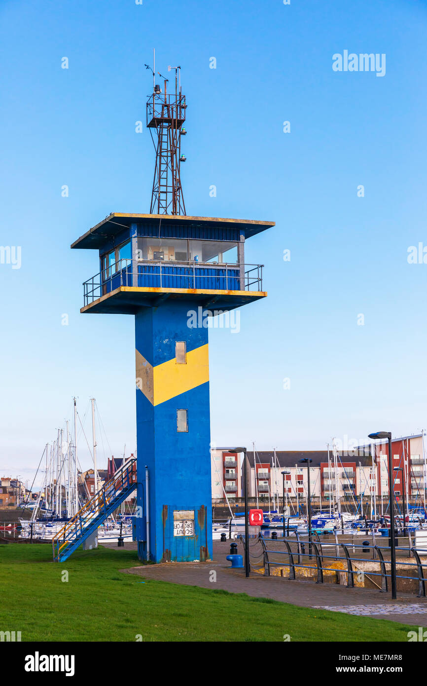 Harbour masters watchtower as Ardrossan marina, part of a redeveloped