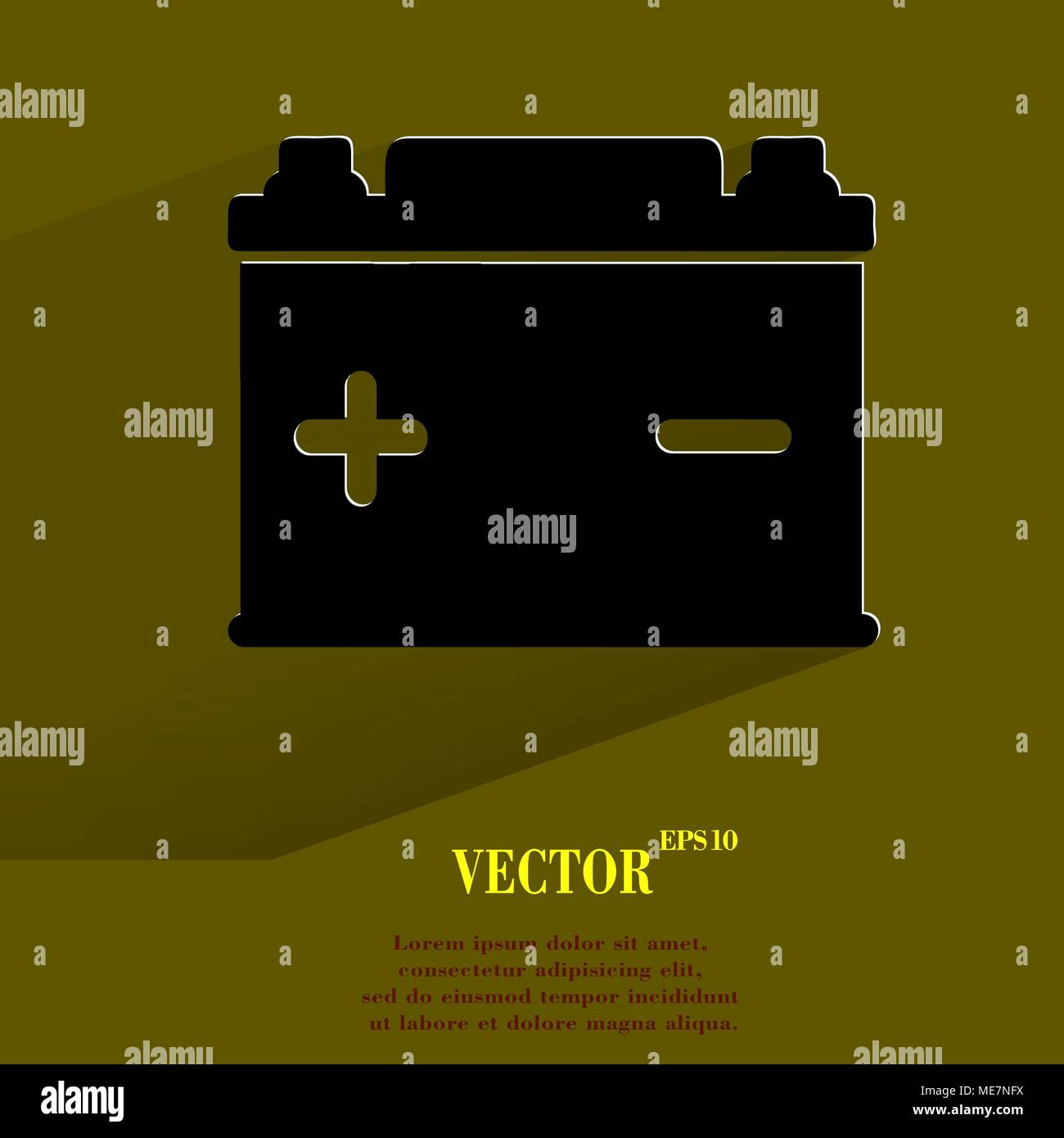 Car battery. Flat modern web button with long shadow and space for your text. Vector. EPS10 Stock Vector