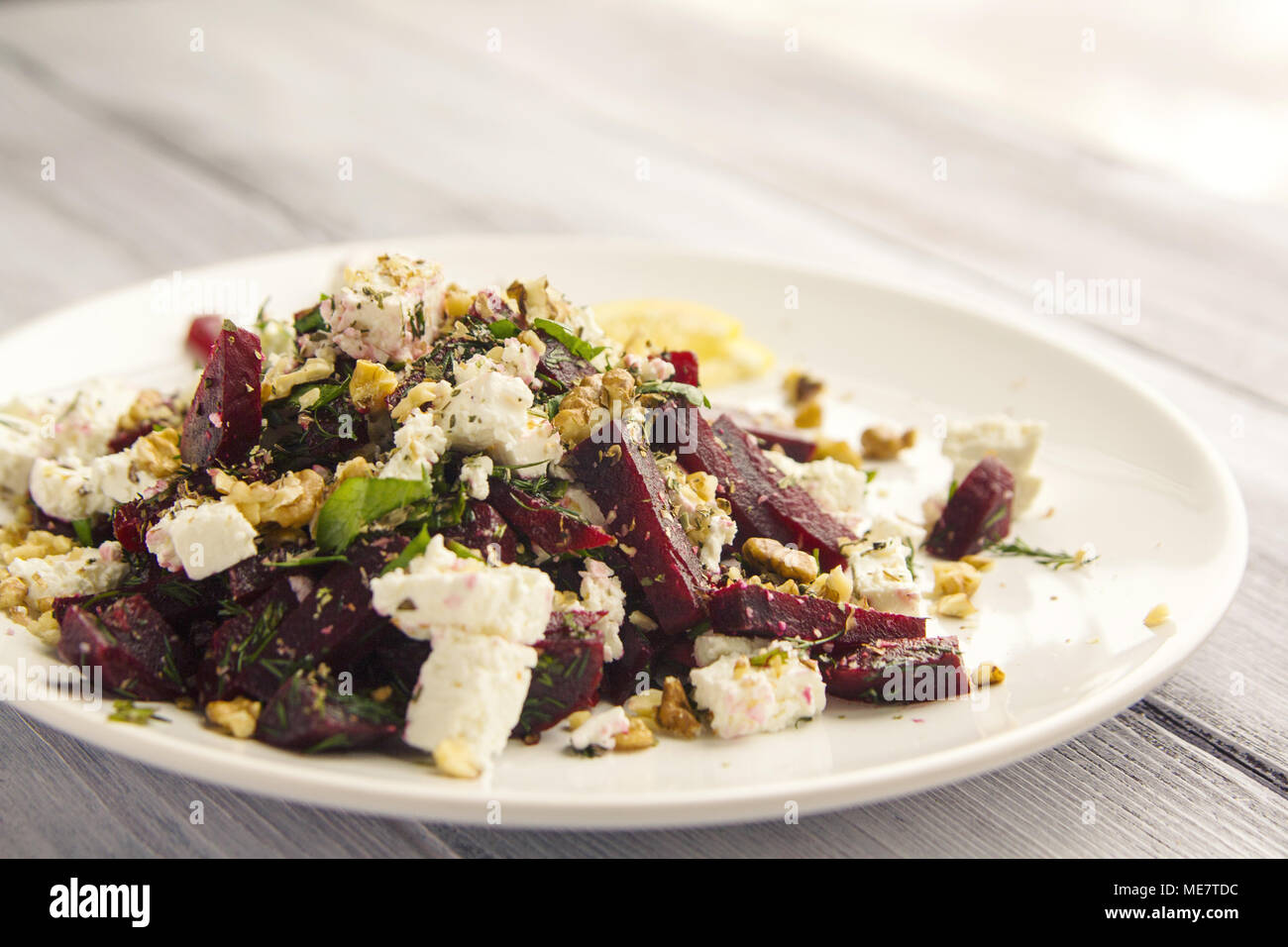 Beetroot Salad With Cottage Cheese And Walnuts European Cuisine