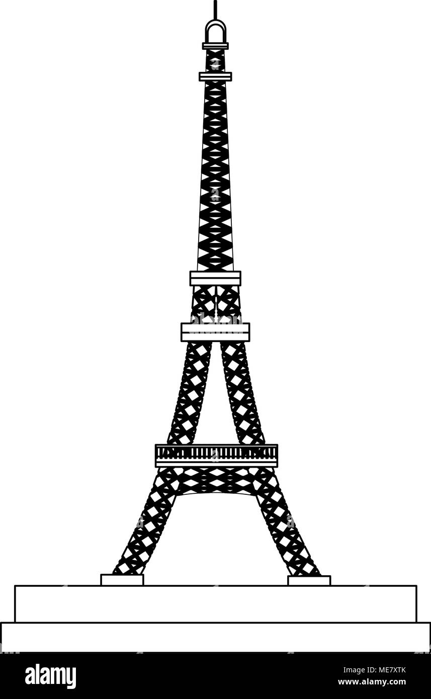 Eiffel tower monument on black and white Stock Vector