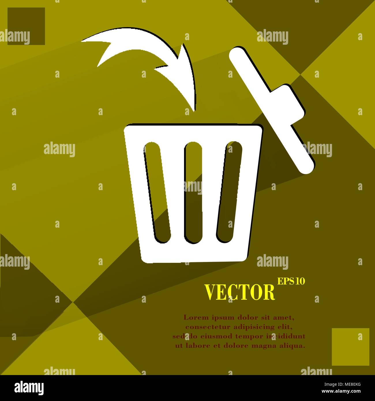 Trash bin. Flat modern web button  on a flat geometric abstract background  Vector. EPS10 Stock Vector