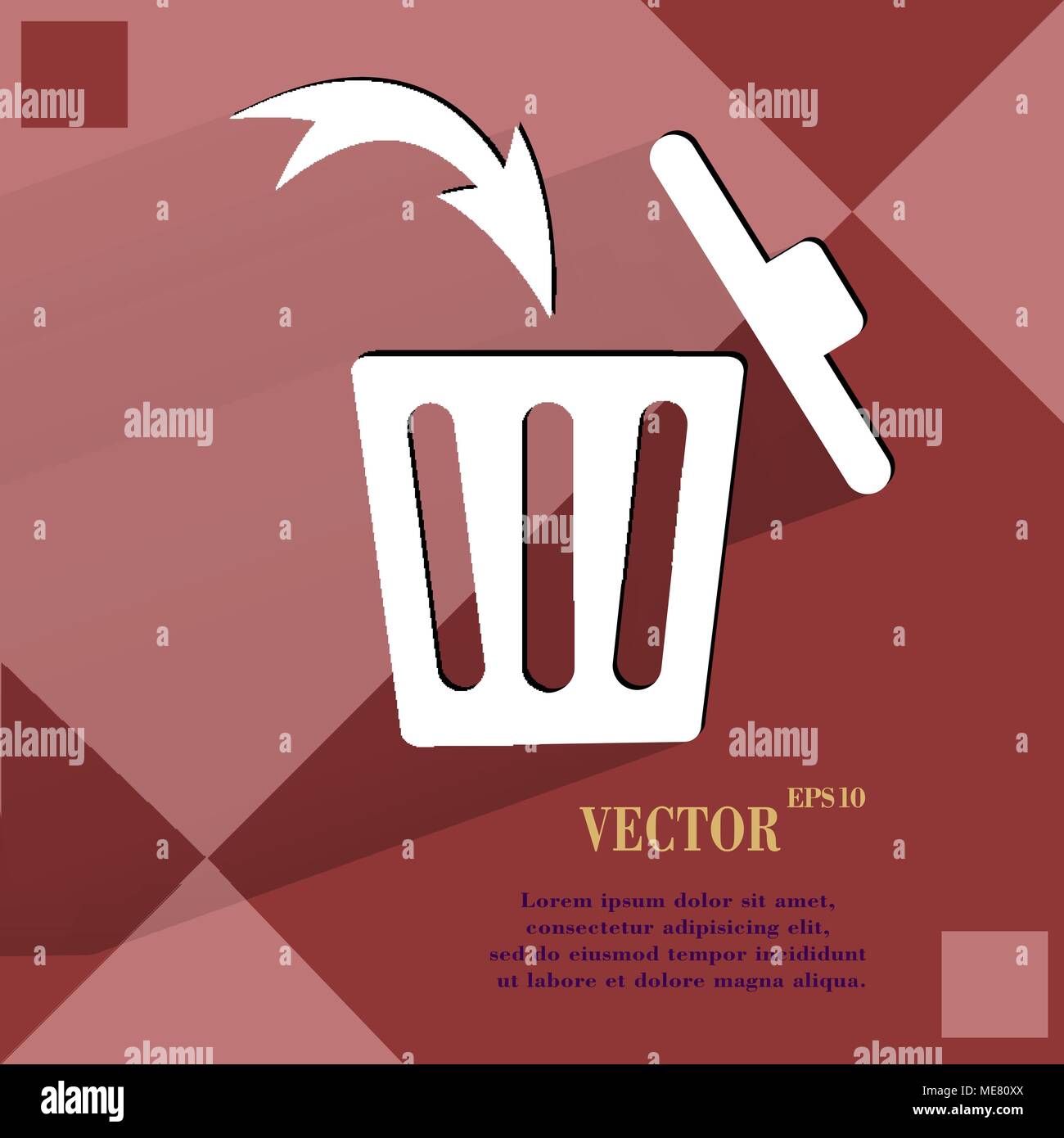 Trash bin. Flat modern web button  on a flat geometric abstract background  Vector. EPS10 Stock Vector