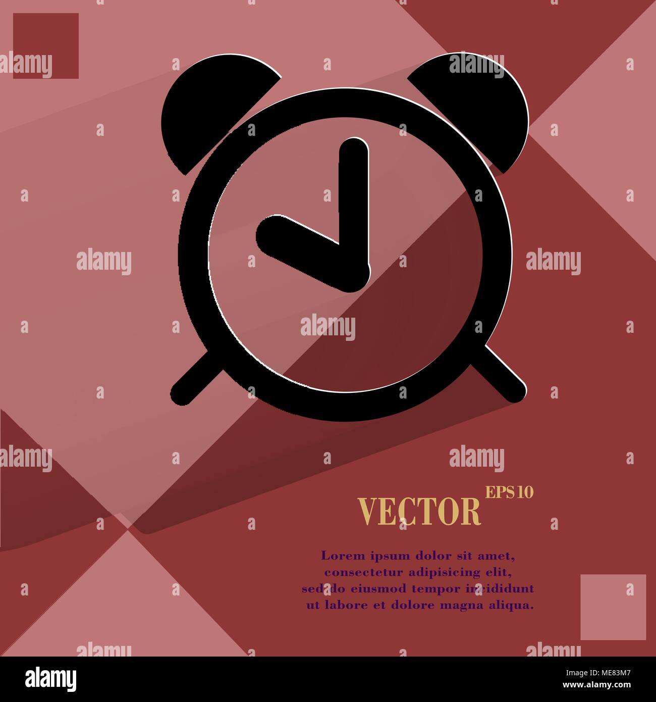 alarm clock. Flat modern design on a flat geometric abstract background ...