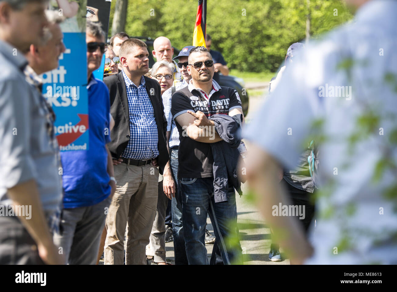 Salzgitter, Germany. 21st April, 2018. Demonstration of the AfD with  members of the JN Braunschweig, Identity Movement, by ThÃ¼gida and the  Freundeskreis ThÃ¼ringen-Niedersachsen Credit: Jannis Grosse/ZUMA  Wire/Alamy Live News Stock Photo -