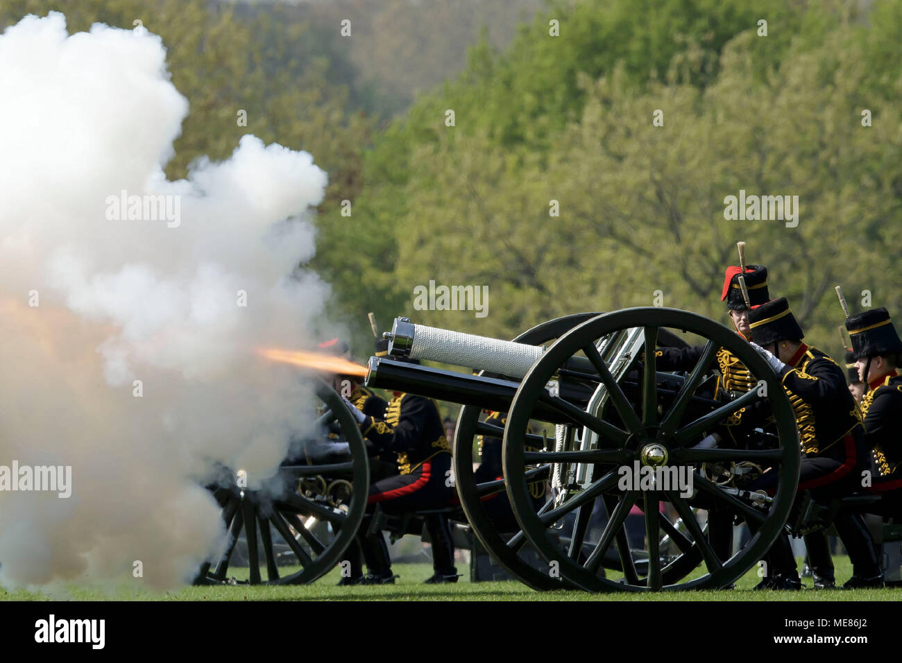 London, Britain. 21st Apr, 2018. The King's Troop Royal Horse Artillery