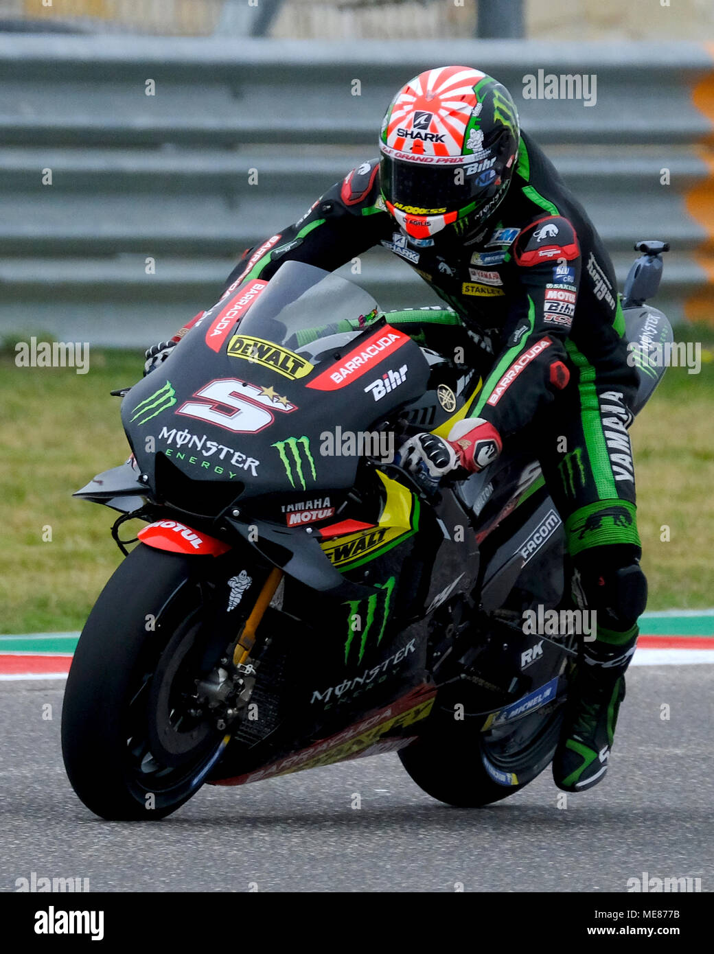 Texas, USA. April 21, 2018. Johann Zarco #5 of Monster Yamaha Tech in  action during the qualifying round for MotoGP at the Circuit of the  Americas in Austin Texas.Robert Backman/Cal Sport Media.