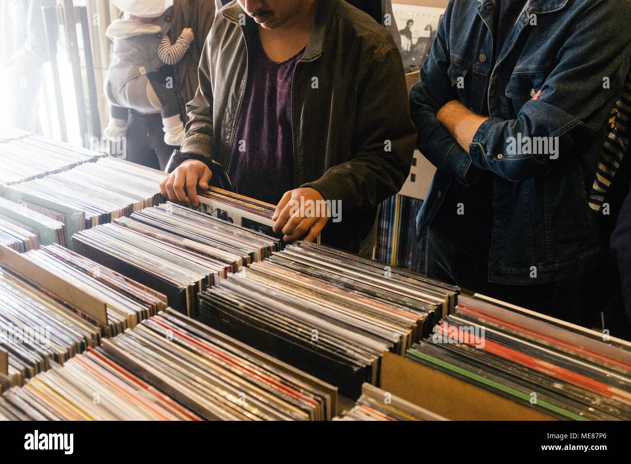 Copenhagen, Denmark. 21st April, 2018. Vinyl record fans are digging the  crates in the Danish vinyl store Route 66, which is one of many independent  records stores that take part in worldwide