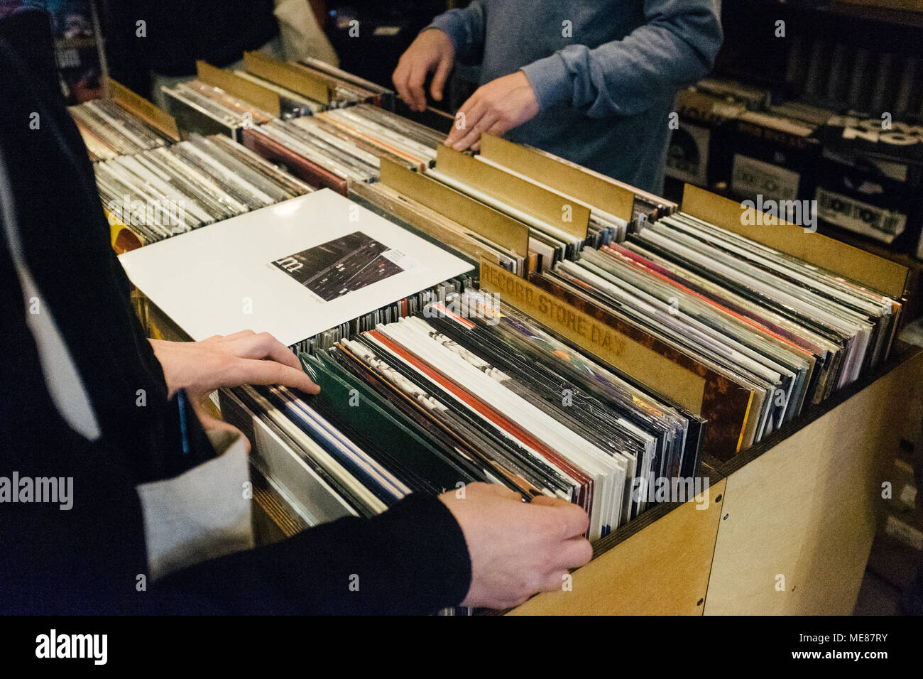 Copenhagen, Denmark. 21st April, 2018. Vinyl record fans are digging