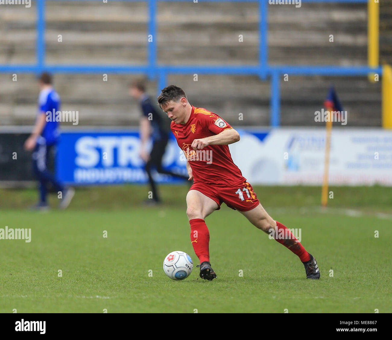 Halifax, UK. 21st April, 2018.  National League, Halifax Town v Tranmere Rovers; Connor Jennings of Tranmere Rovers Credit: News Images /Alamy Live News Stock Photo