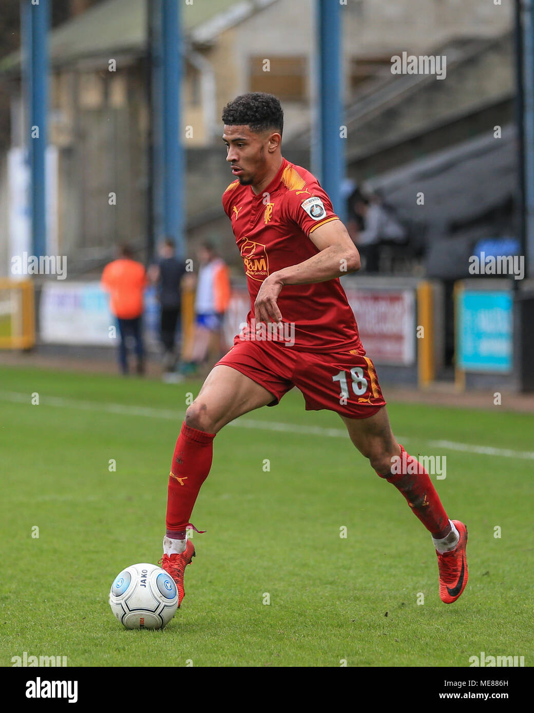 Halifax, UK. 21st April, 2018.  National League, Halifax Town v Tranmere Rovers; Josh Ginnelly of Tranmere Rovers with the ball Credit: News Images /Alamy Live News Stock Photo