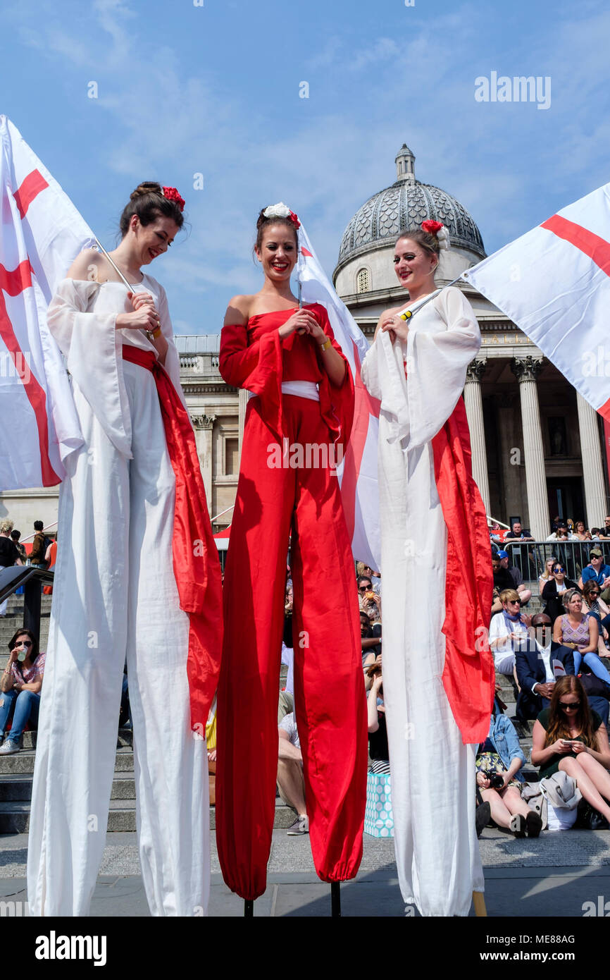 London, UK. 21 April 2018. Feast of St. George, patron saint of England celebrated in Trafalgar Square, London, UK Stock Photo
