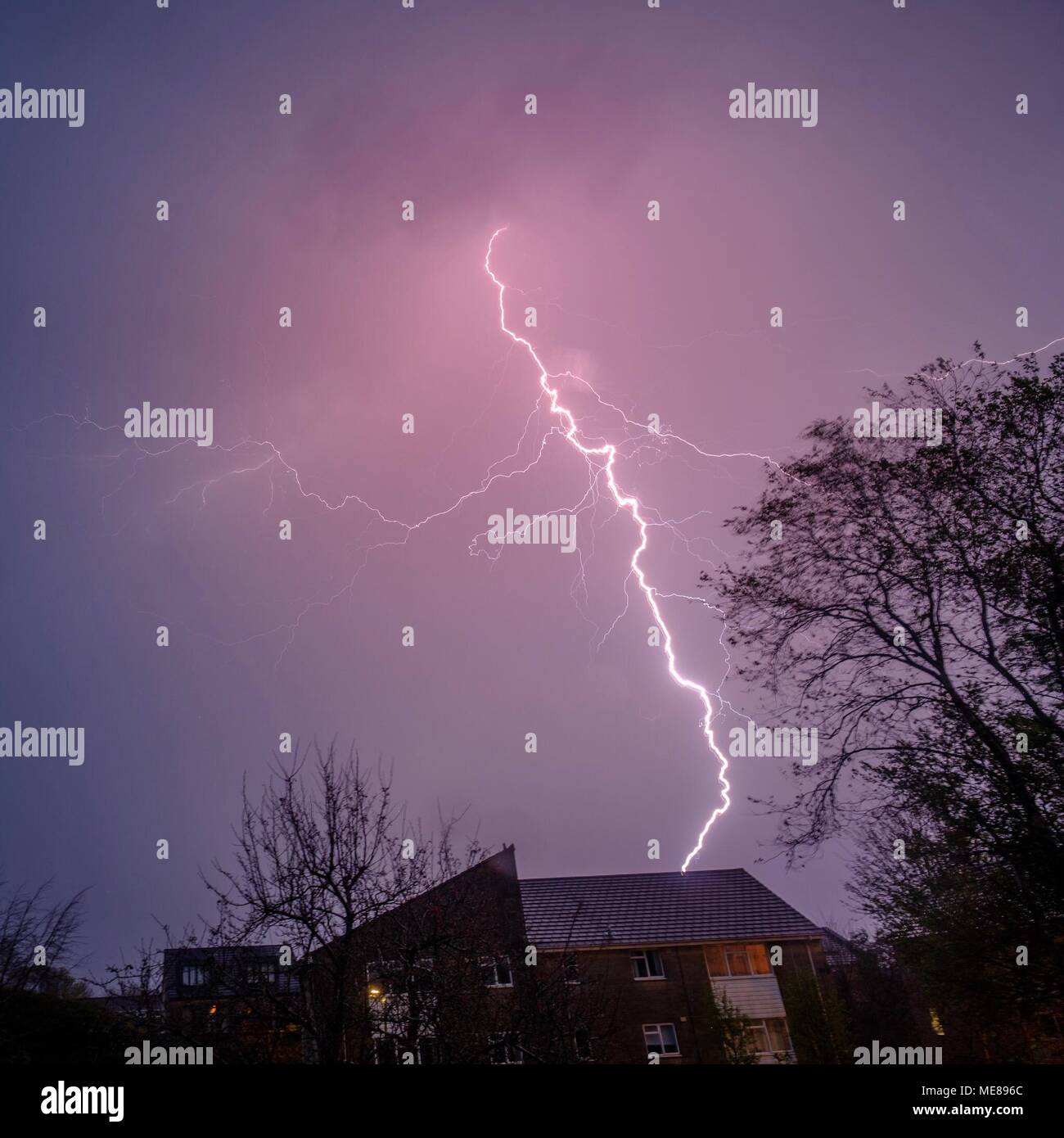 Bath, UK, 21 April 2018. Weather - Lighting strikes the city of BATH. Somerset during an intense storm this evening 21.04.2018 Credit: Andy Bush/Alamy Live News Stock Photo