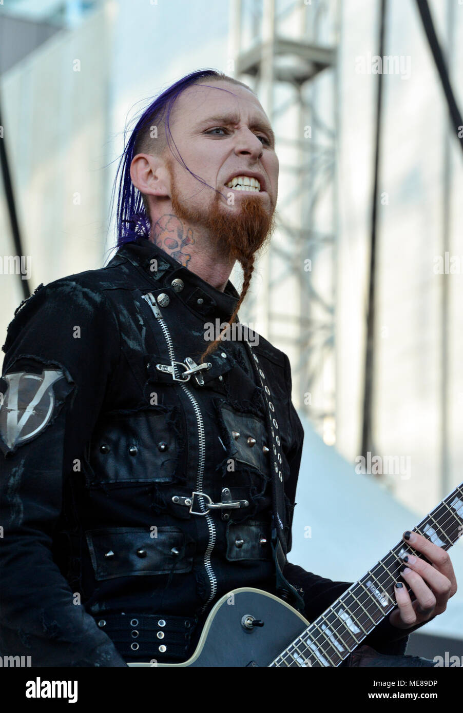 Las Vegas Nevada, April 20, 2018 – Brian Jackson, guitarist for Vyces performing on stage day 1 of the second annual Las Rageous a 2-day heavy metal music festival held at the Downtown Las Vegas Events Center. Photo Credit: Ken Howard Images Stock Photo