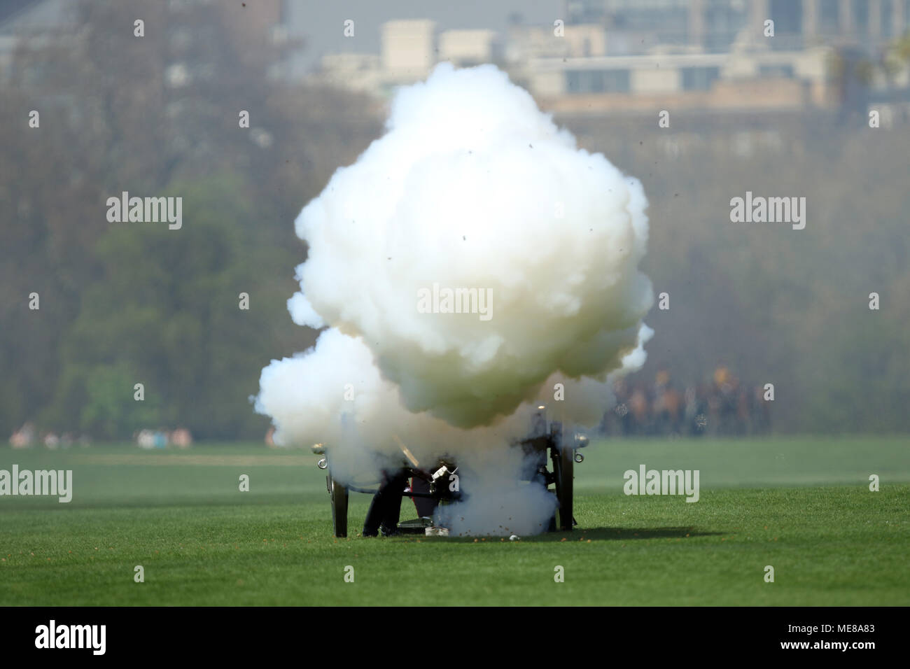 London, UK, 21 April 2018. A 41gun salute is fired by the Kings Troop