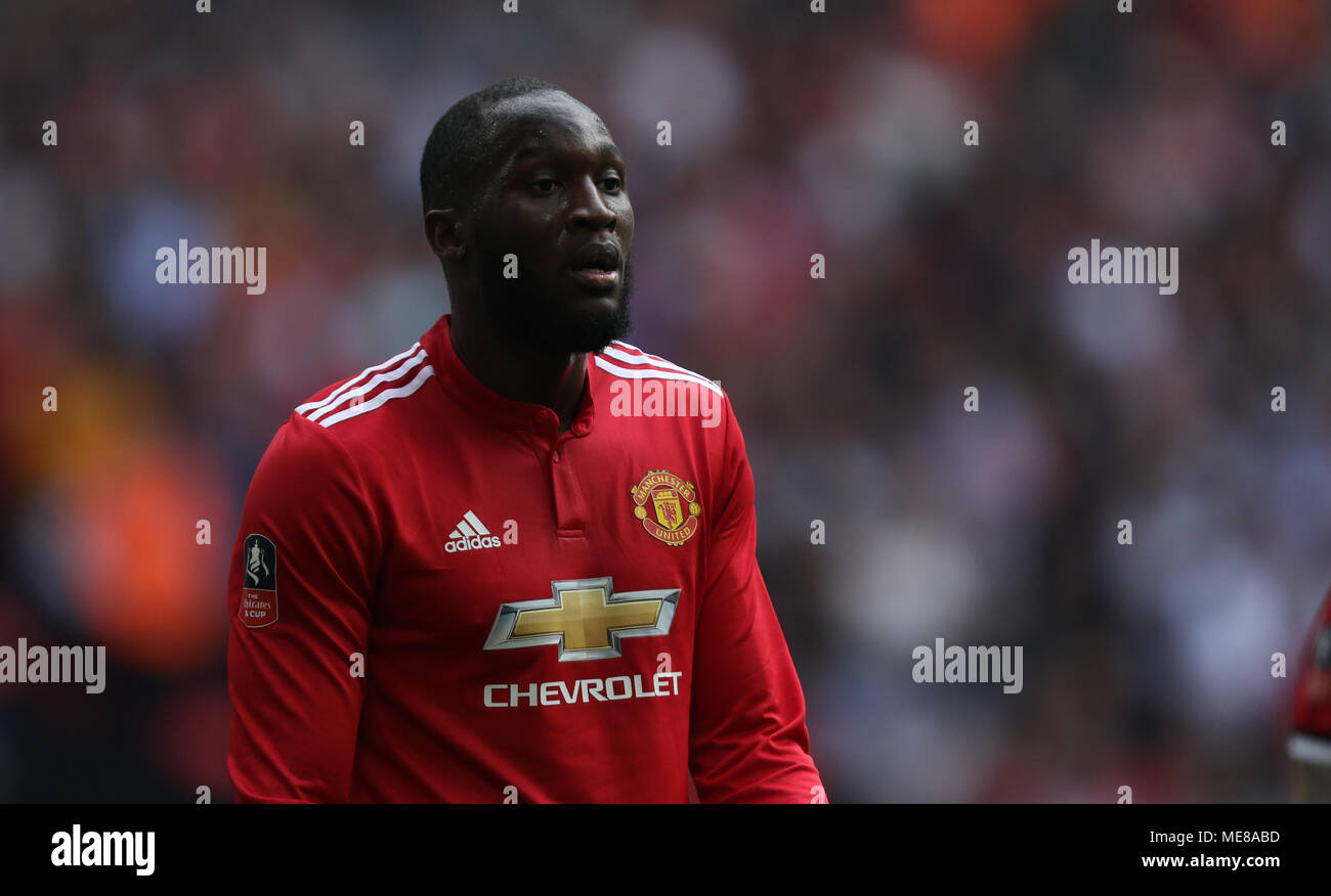 London, UK, 21 April 2018. Romelu Lukaku (MU) at the Emirates FA Cup Semi-Final between Manchester United and Tottenham Hotspur, at Wembley Stadium, London, on April 21, 2018. **THIS PICTURE IS FOR EDITORIAL USE ONLY** Credit: Paul Marriott/Alamy Live News Stock Photo