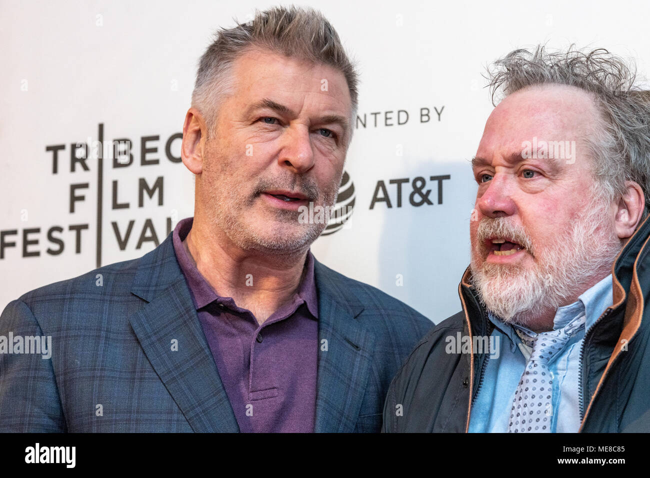 New York, USA, 21 April 2018. Actor Alec Baldwin (L) and producer Tom Hulce  attend the premiere of "The Seagull" at the 2018 Tribeca Film Festival in  New York city. Photo by