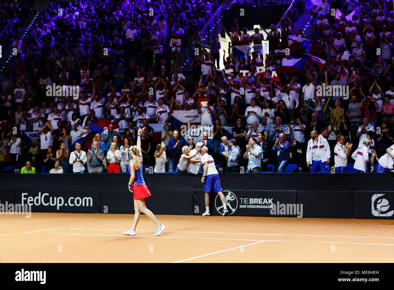 Czech tennis player Petra Kvitova in action during the Fed Cup semifinals against Germany. Stock Photo