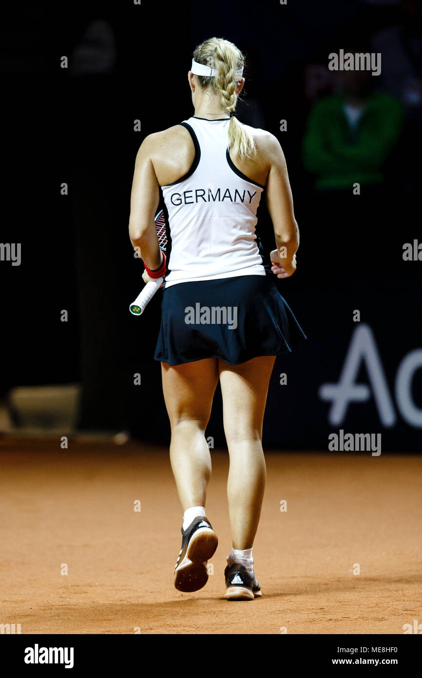 German tennis player Angelique Kerber in action during the Fed Cup semifinals against Czech Republic. Stock Photo