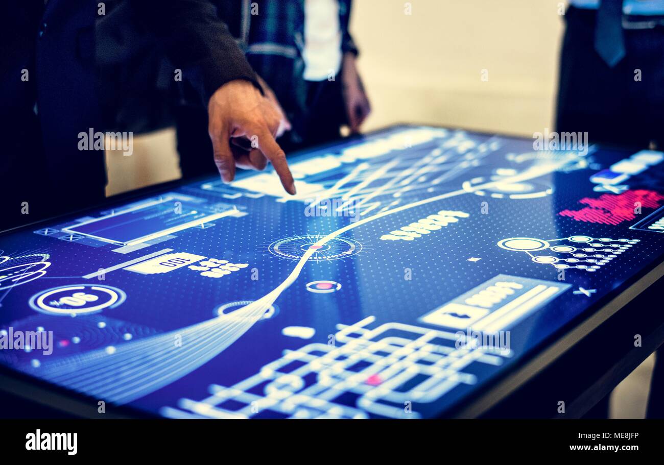 Technology meeting at cyber space table Stock Photo