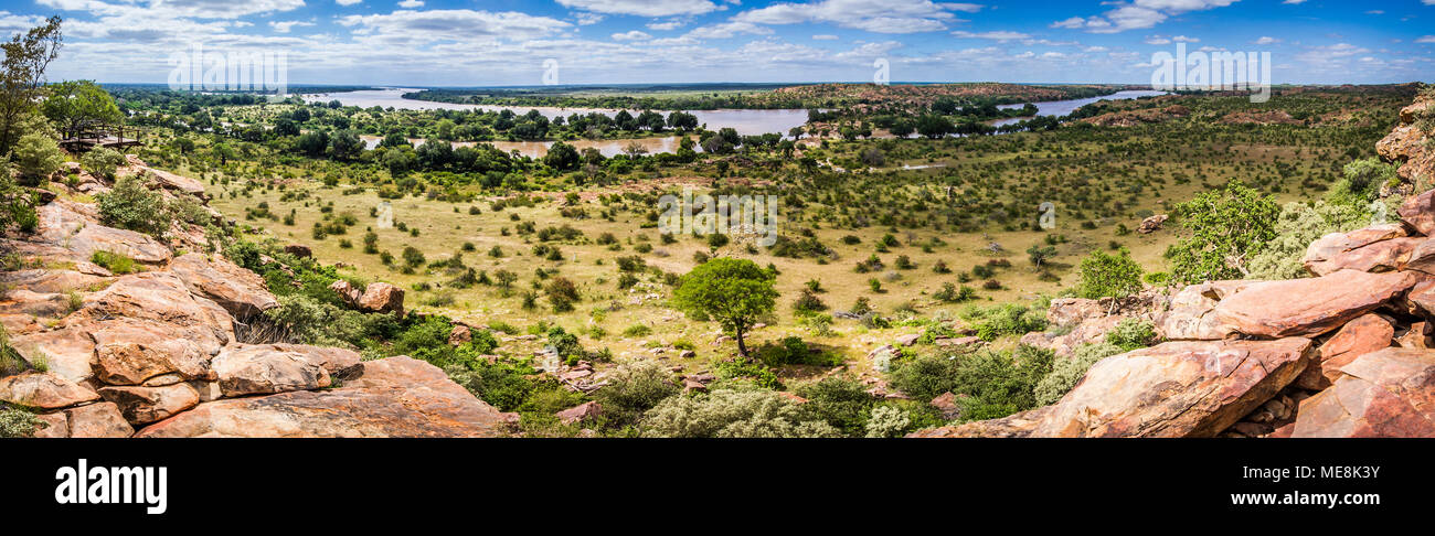 Limpopo river boundary with Zimbabwe in Mapungubwe national park, South Africa Stock Photo