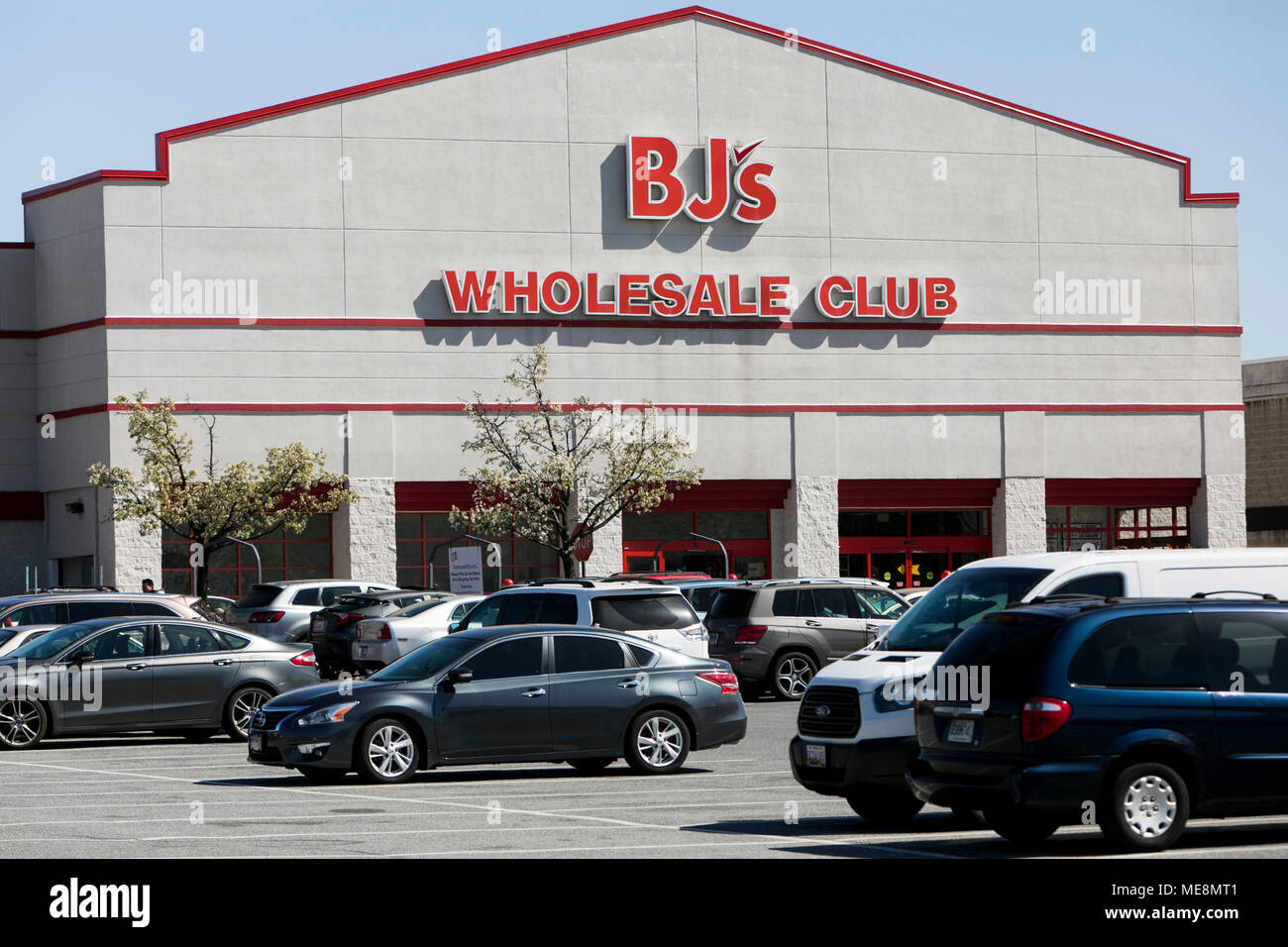 A logo sign outside of a BJ's Wholesale Club retail store location in Columbia, Maryland on