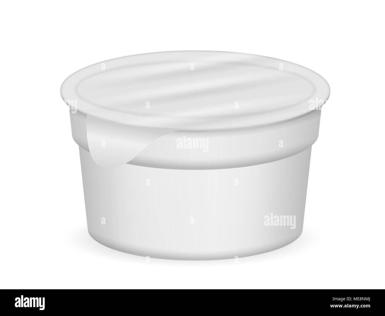 Plastic pack yogurt on a white background. Stock Photo