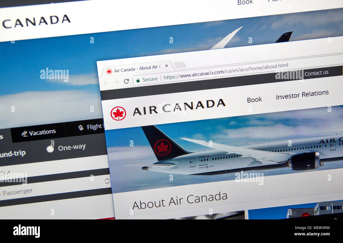 MONTREAL, CANADA - MARCH 30, 2018 : Air Canada official web site on a laptop. Air Canada is Canada's largest domestic and international airline servin Stock Photo