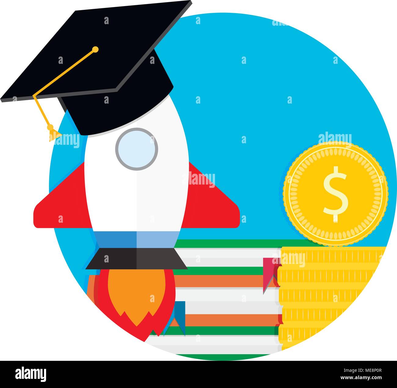 Start training at university icon. Vector launch education rocket and financing study learning illustration Stock Vector
